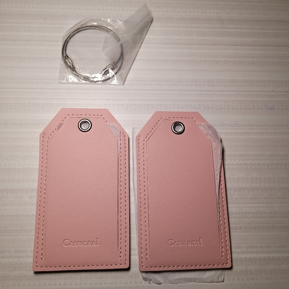 Leather Baggage Tags with Name ID Label Travel Essentials, Fun Pink 2- Pack - Picture 7 of 11